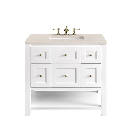 James Martin Vanities Breckenridge 36in Single Vanity, Bright White w/ 3 CM Eternal Marfil Top 330-V36-BW-3EMR